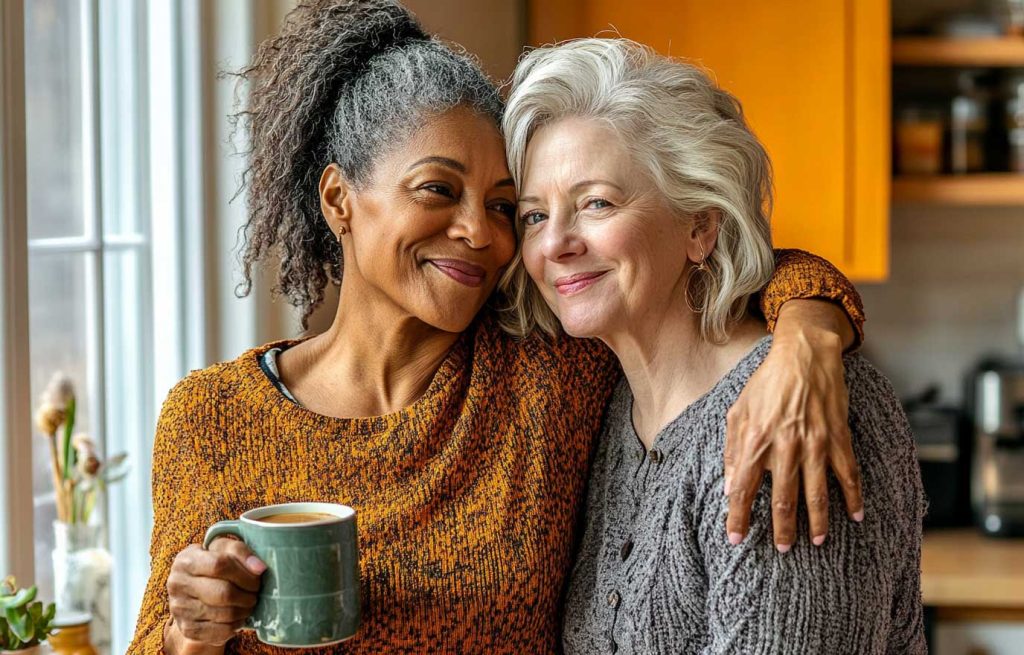 two women comforting each other