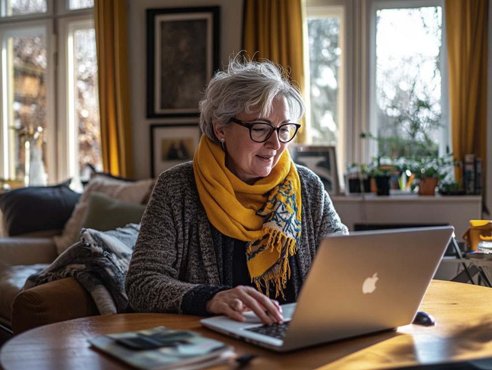 woman with wm reading email wide